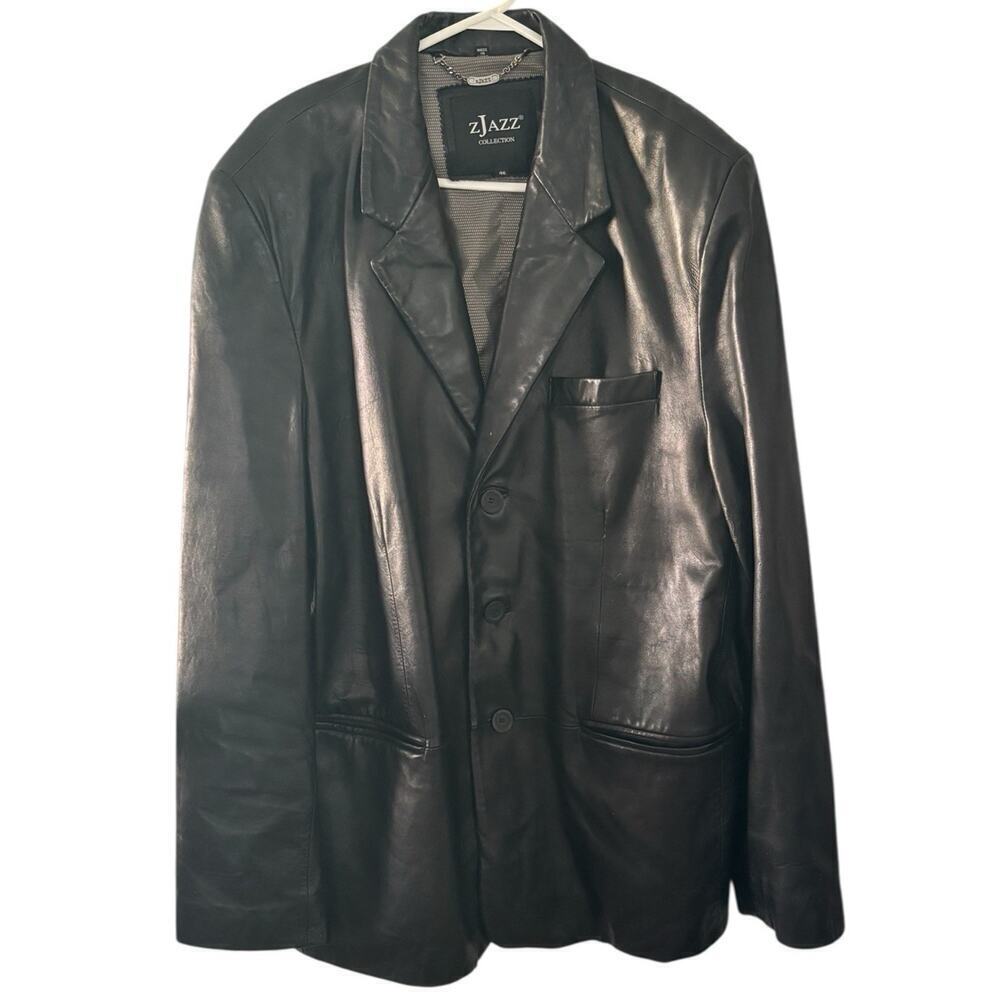 Z Jazz Leather Collection Men's Lambskin Blazer Jacket Coat Black Lined 46